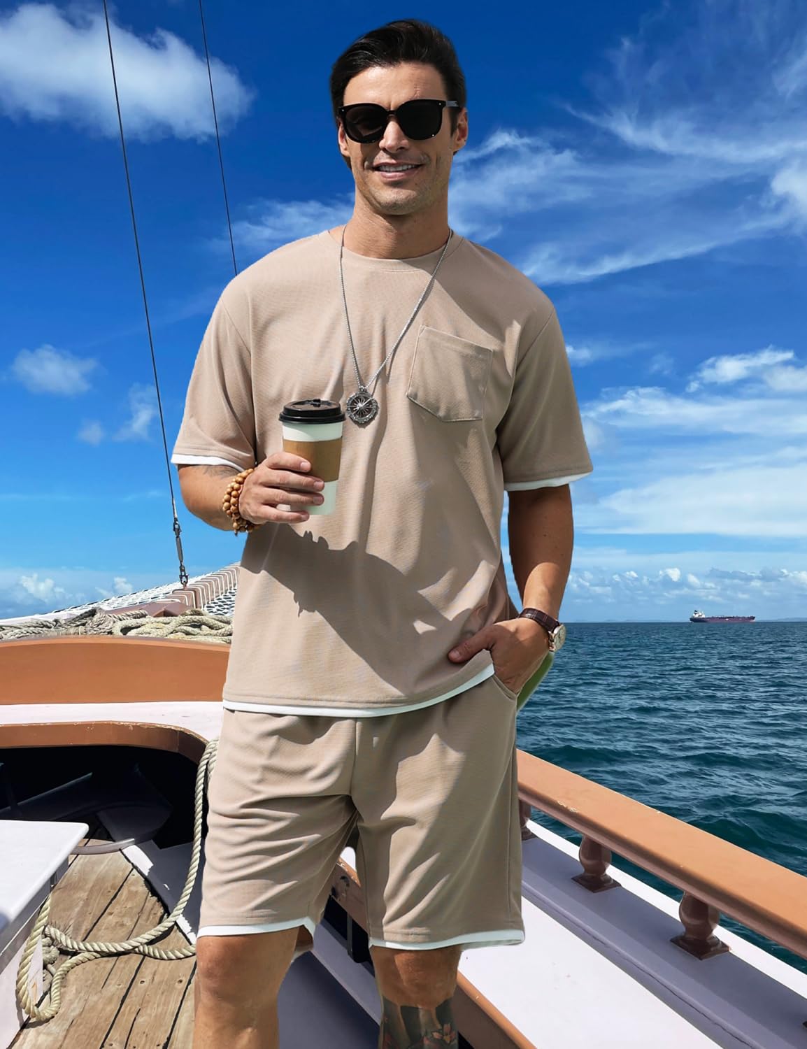 Men's Simple Matching Summer Round Neck Set 194