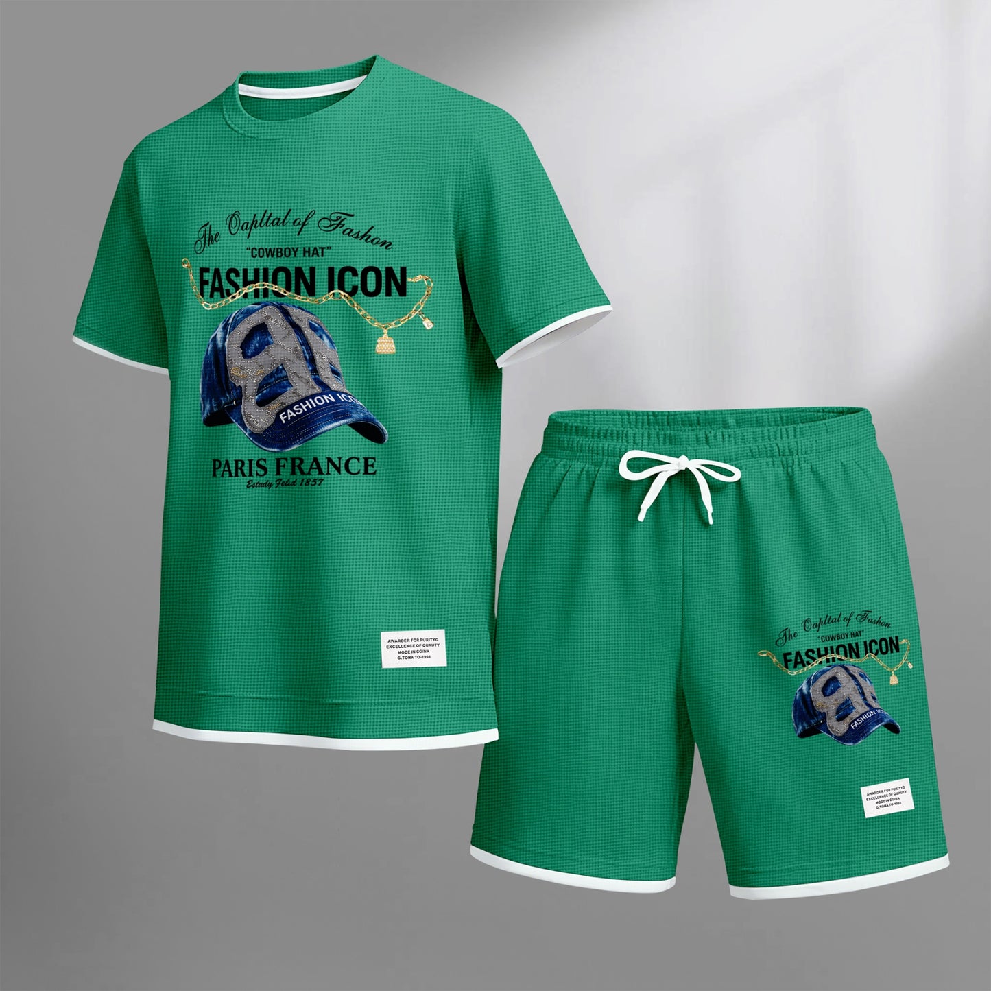 Men's Retro Cool Letter Print Short Sleeve T-Shirt & Shorts Set, Summer Lightweight Waffle Sporty Casual Two-Piece Outfit, Streetwear for Gym & Daily Wear