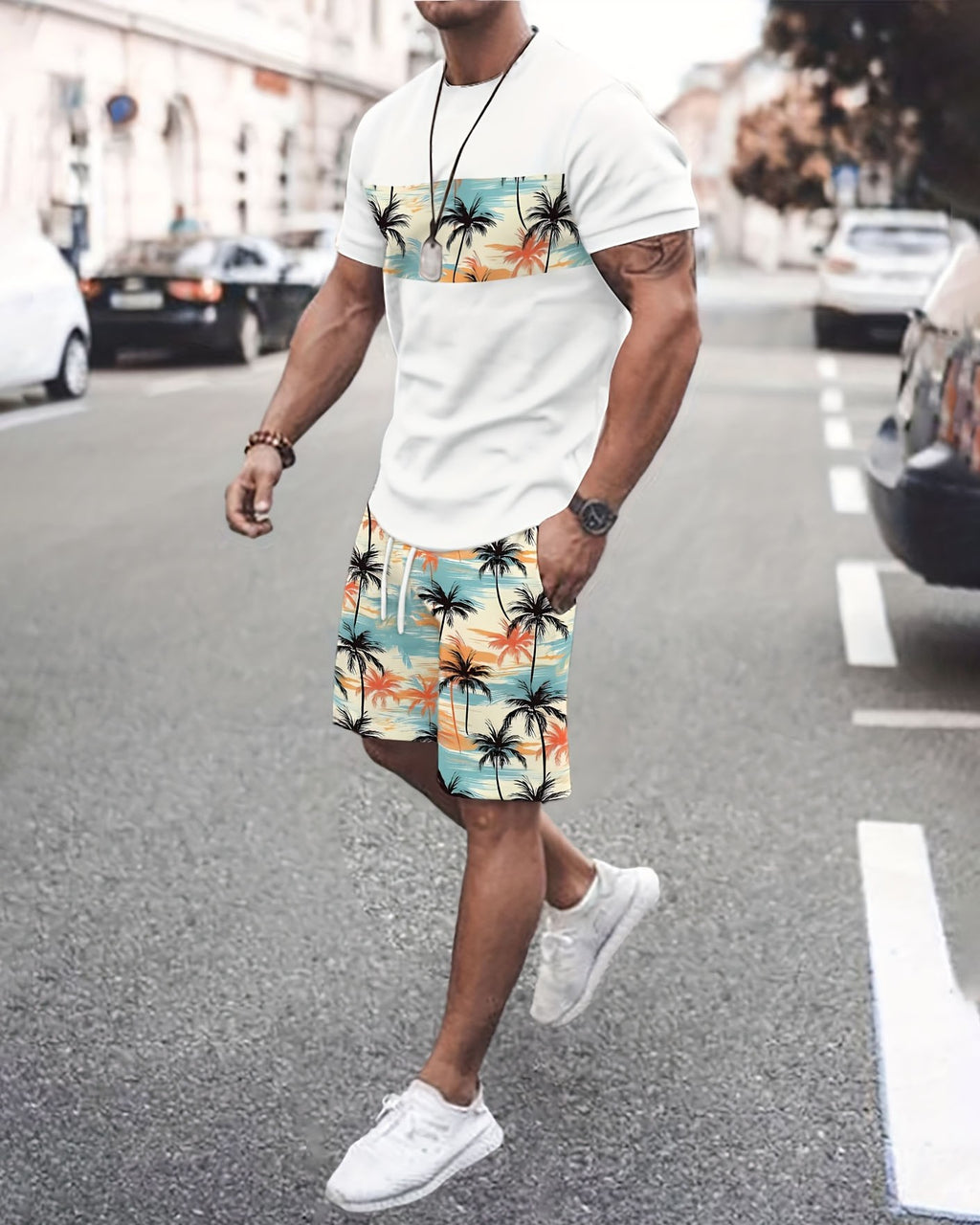 Men's Holiday Summer Round Neck Set 124
