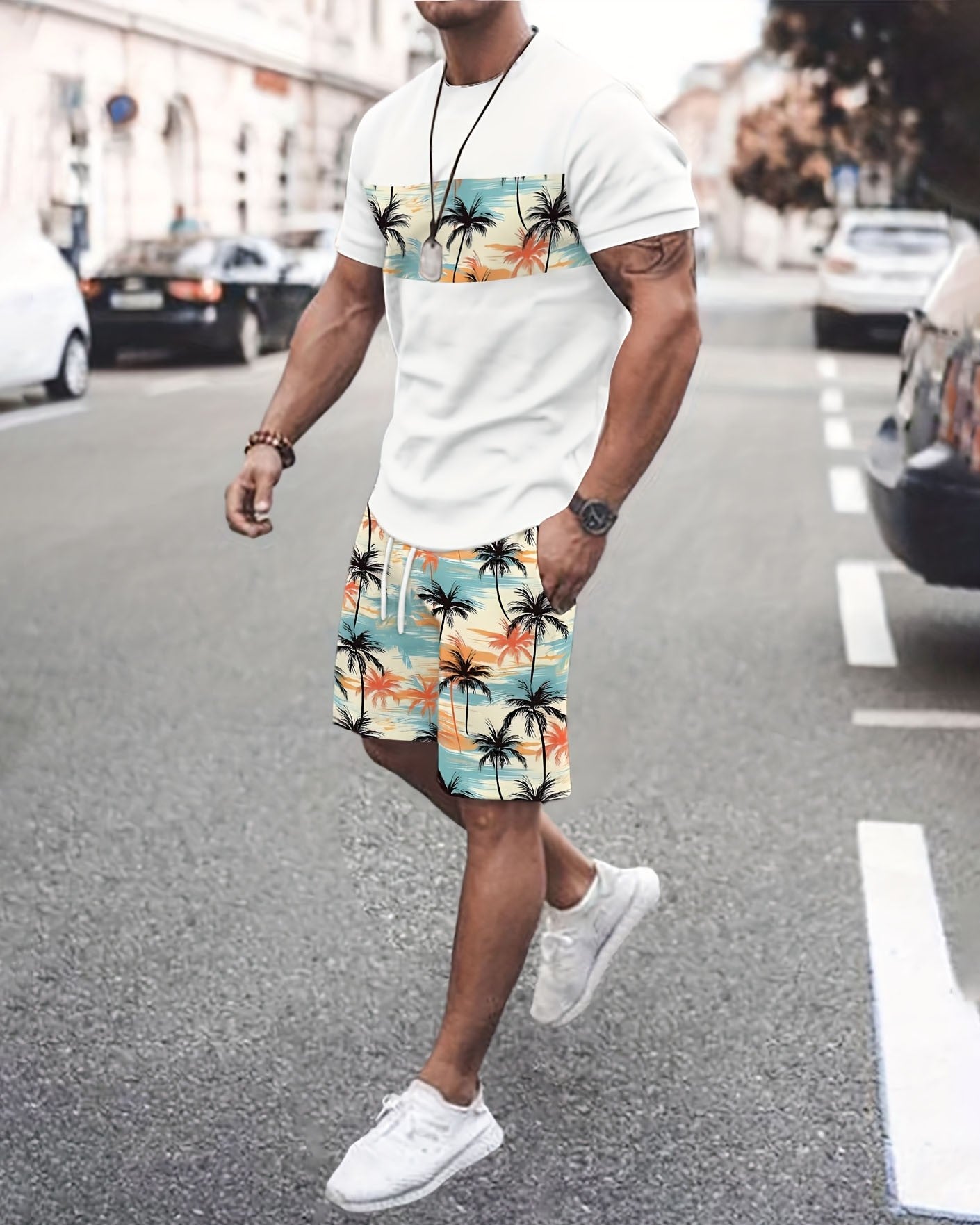 Men's Holiday Summer Round Neck Set 124
