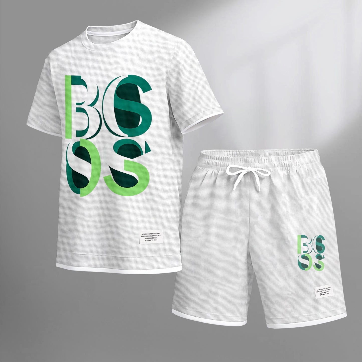 Men's Luxury Waffle-Knit Short-Sleeve Shirt & Shorts Set 10