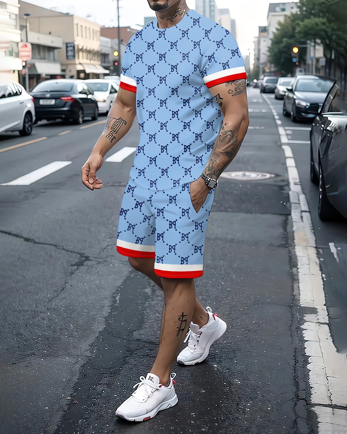 Men's Summer Vacation Round Neck Set 212