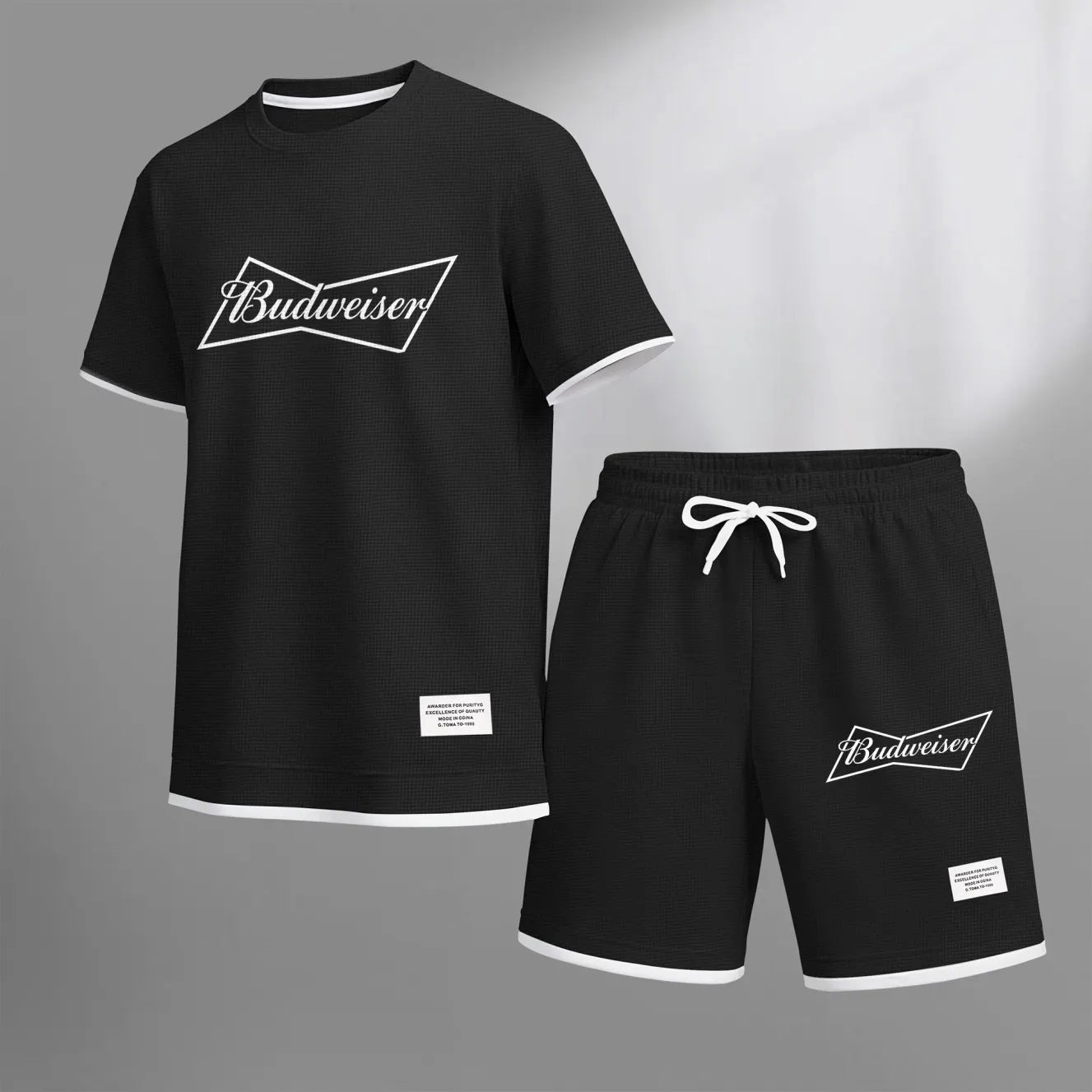 Men's King Of Beers Print Waffle Fabric Short-Sleeved Shirt And Shorts Set