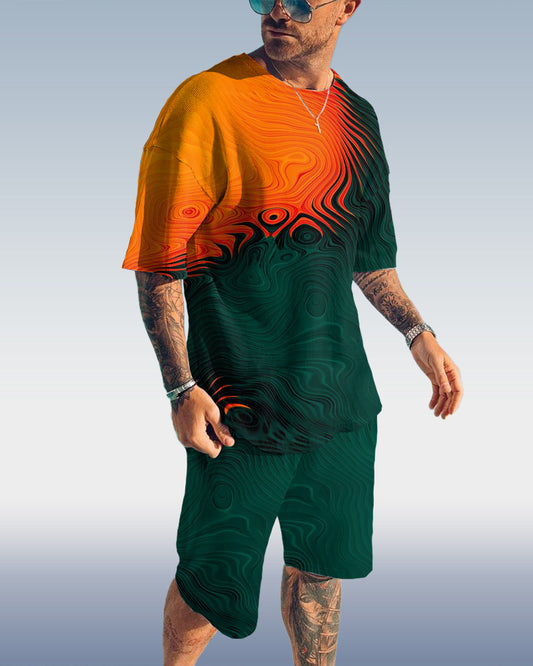 Suitmens Men's Casual Gradient Print Set 054