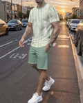 Men's Summer Colorblock Printed Round Neck Set 756