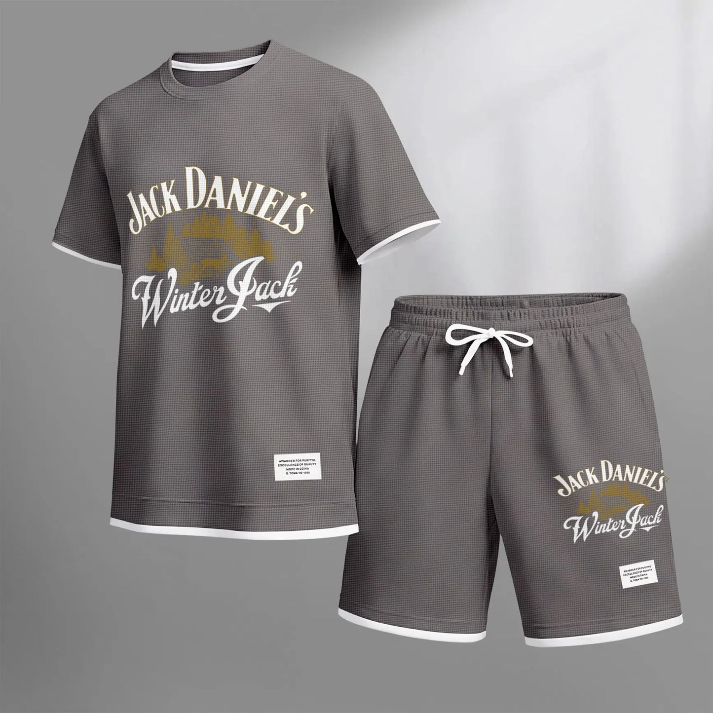 Men's Beer And Beverage Printed Drawstring Shorts Set, Suitable For Spring And Summer Wear, Casual Summer Set, Including Short-Sleeved Shirt And Shorts, Suitable For Everyday Wear And Sports 010