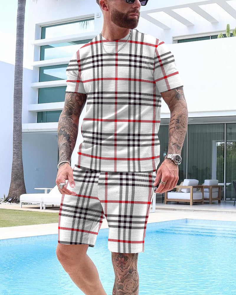 Men's Check Print Shorts Set 31