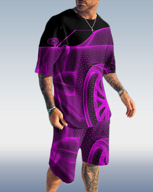 Men's Fashion 3D Printing Short Sleeve Two-Piece Suit 001