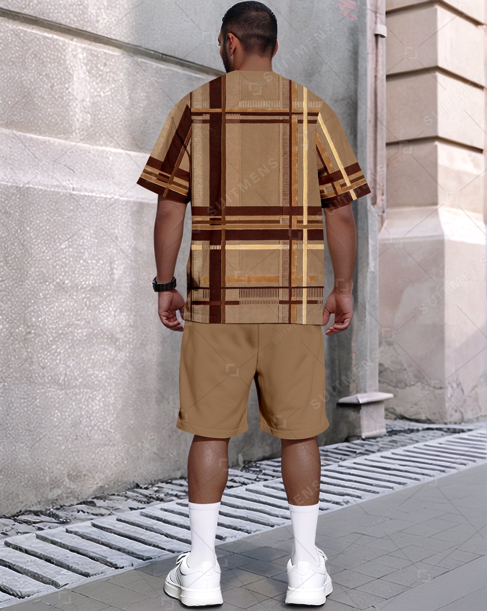 Men's Summer Colorblock Printed Round Neck Set 485