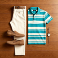 Men's Casual Mint Polo Shirt And Off-white Pants Two-Piece Set