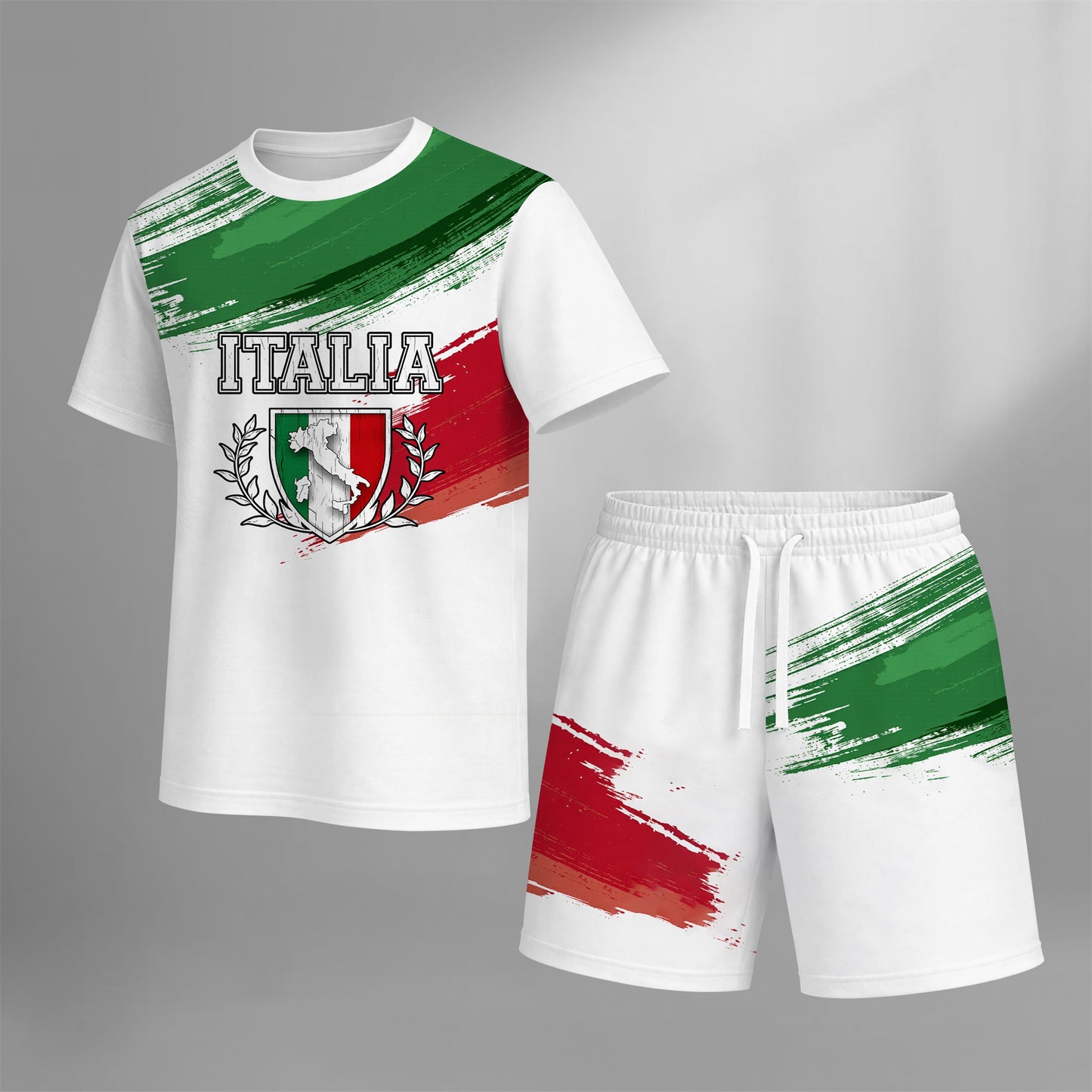 Men’s Italy Flag Graphic 2 Piece Shorts Set, Casual Short Sleeve T Shirt and Matching Drawstring Shorts Outfit, Lightweight Breathable Summer Tracksuit for Travel, Streetwear, Vacation, Daily Wear, Gym, and Outdoor Activities