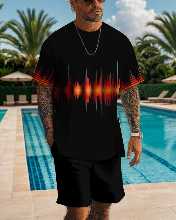Men's casual color block printed shorts Set 517
