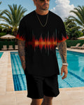 Men's casual color block printed shorts Set 517