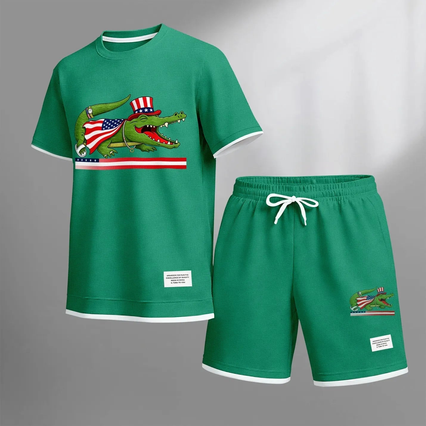 Men's Funny Animal Graphic Print Short Sleeve Shirt and Drawstring Shorts Set, Casual Summer Two-Piece Outfit, Lightweight Breathable Relaxed Fit Sportswear, Stylish Comfortable Daily Wear Beach Vacation Travel Loungewear