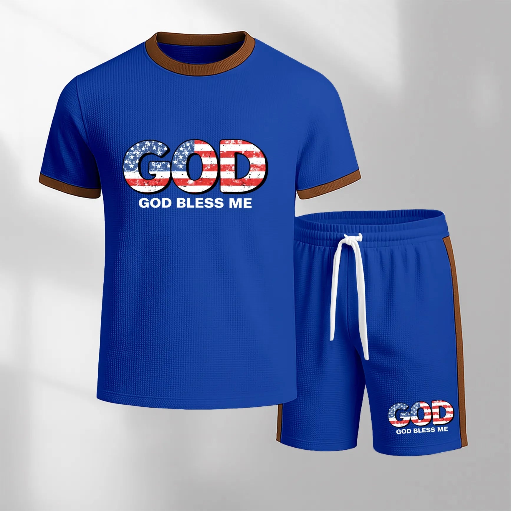 Men's God Graphic Short-Sleeved T-Shirt And Drawstring Shorts Set, Men's Clothing, Casual Sports Short-Sleeved Top And Shorts, Men's Summer Everyday Wear, Indoor And Outdoor Sportswear, Sports Set.