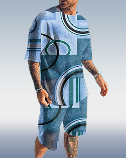 Suitmens Men's Colorblock Print Shorts Set 361