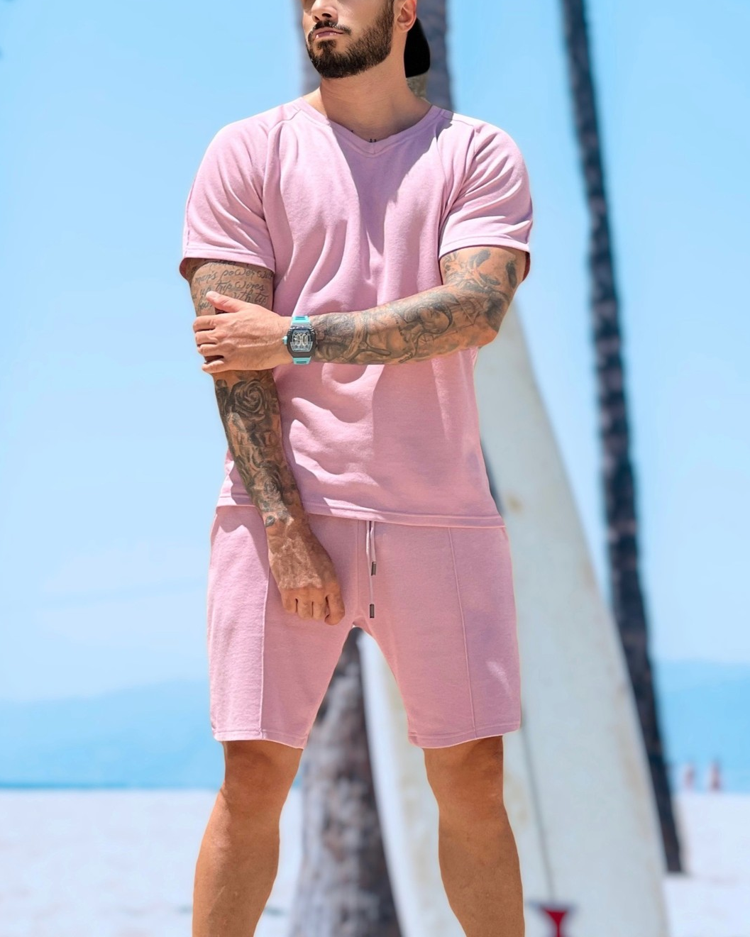 Suitmens Men's Pink Short Sleeve Suit