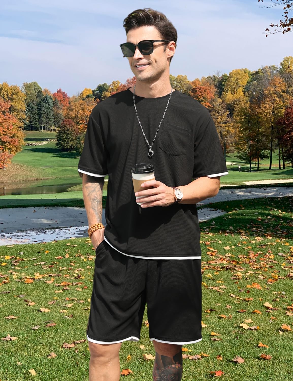 Men's Simple Matching Summer Round Neck Set 194