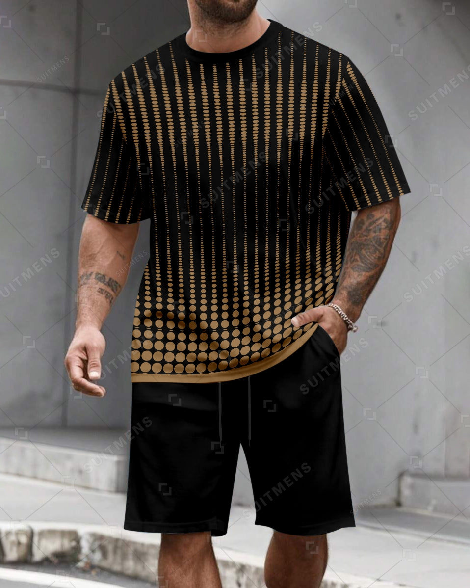 Men's Summer Color Matching Round Neck Set 596