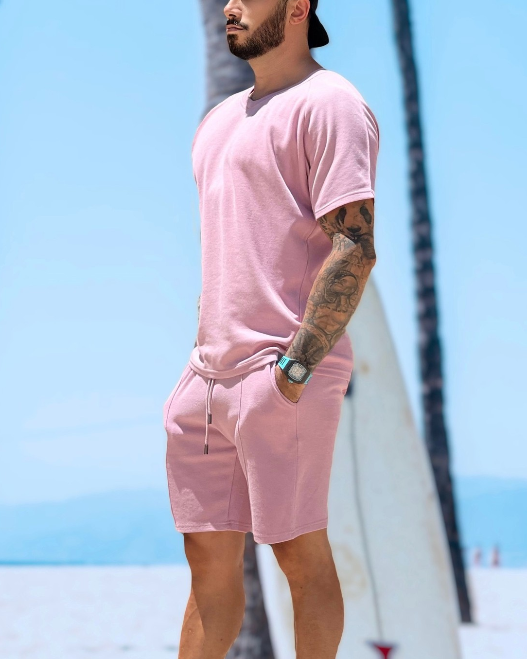 Suitmens Men's Pink Short Sleeve Suit
