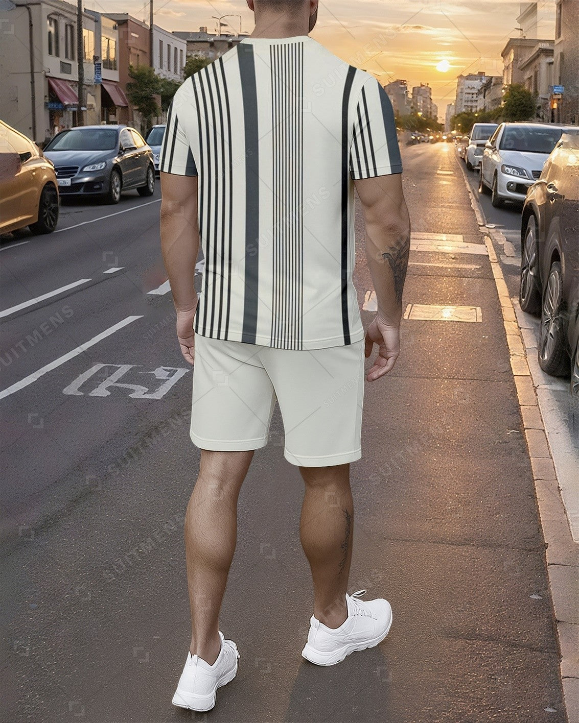 Men's Summer Colorblock Printed Round Neck Set 762