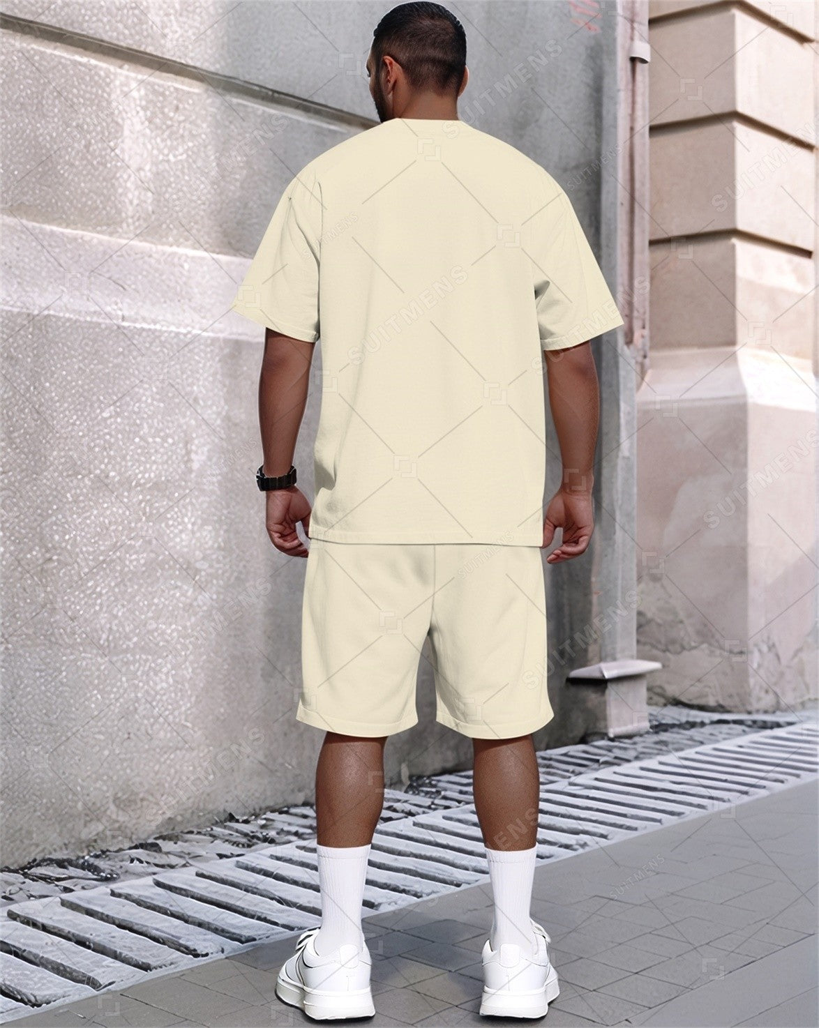 Men's Summer Color Matching Print Round Neck Set 311