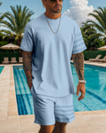 Men's casual color block printed shorts Set 514
