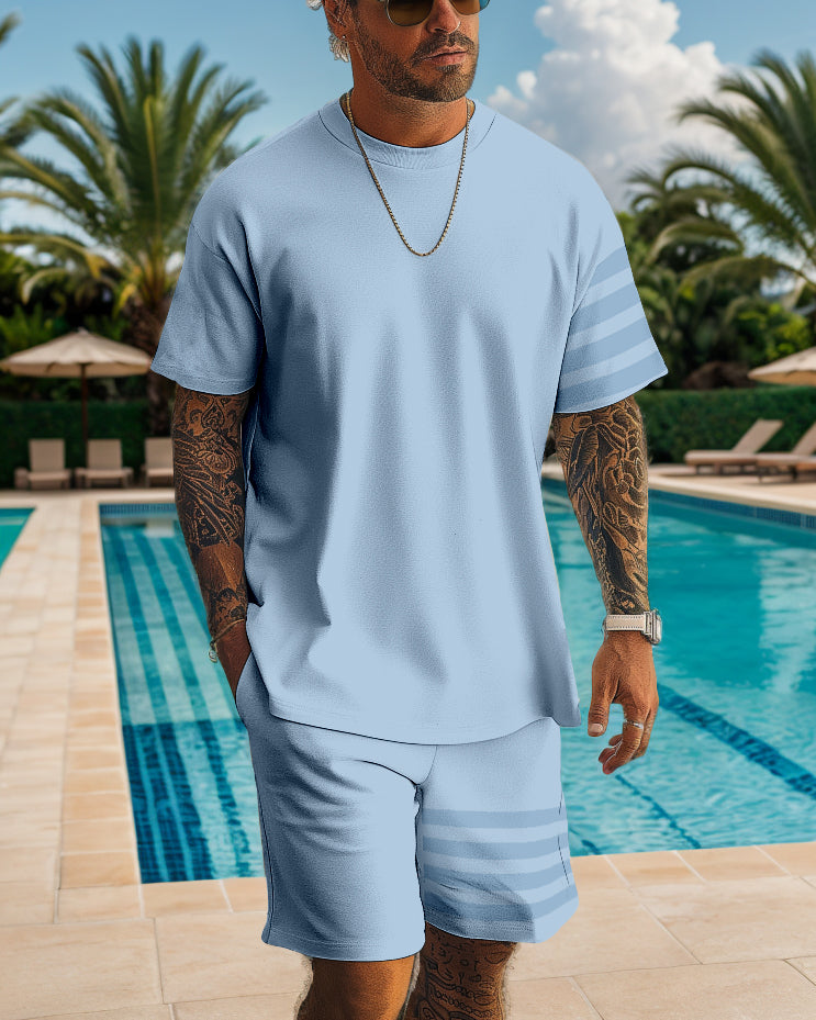 Men's casual color block printed shorts Set 514