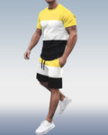 Suitmens Men's Simple Colorblock Print Shorts Set 079