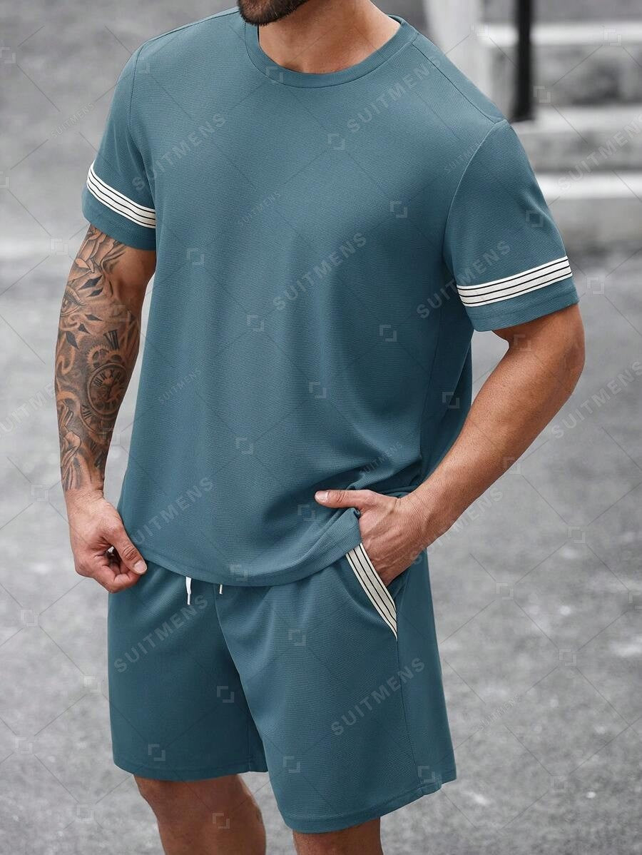 Men's Summer Simple Waffle Round Neck Set 419
