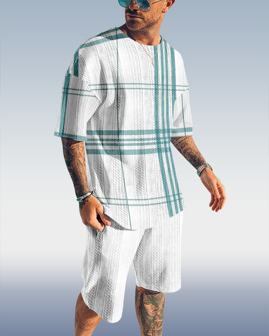 Suitmens Men's Luxury Textured Print Shorts Set 569