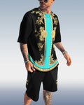 Men's spring summer casual print suit 001