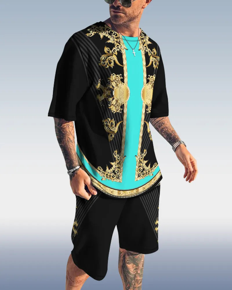 Men's spring summer casual print suit 001