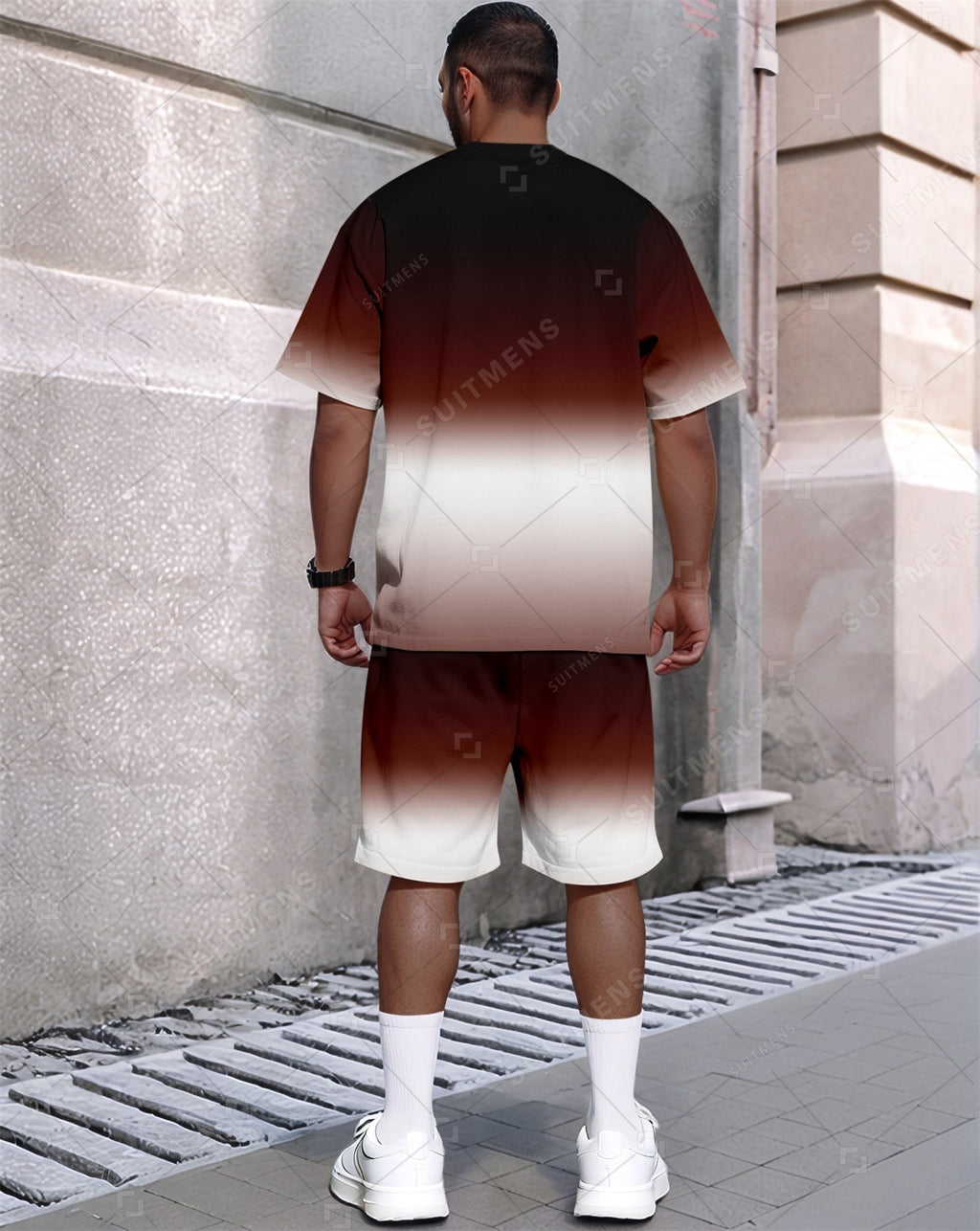 Men's Summer Gradient Printed Round Neck Set 436