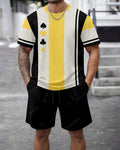 Men's Summer Colorblock Printed Round Neck Set 474