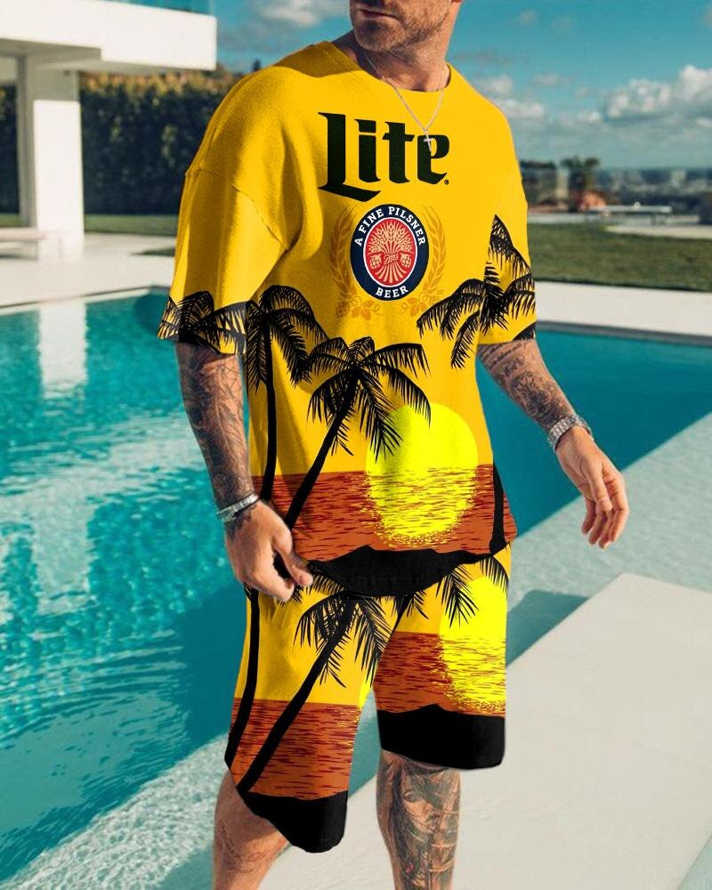 Men's Hawaiian Print Shorts Set 435