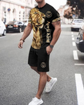 Suitmens Men's Trendy Lion Print Shorts Suit