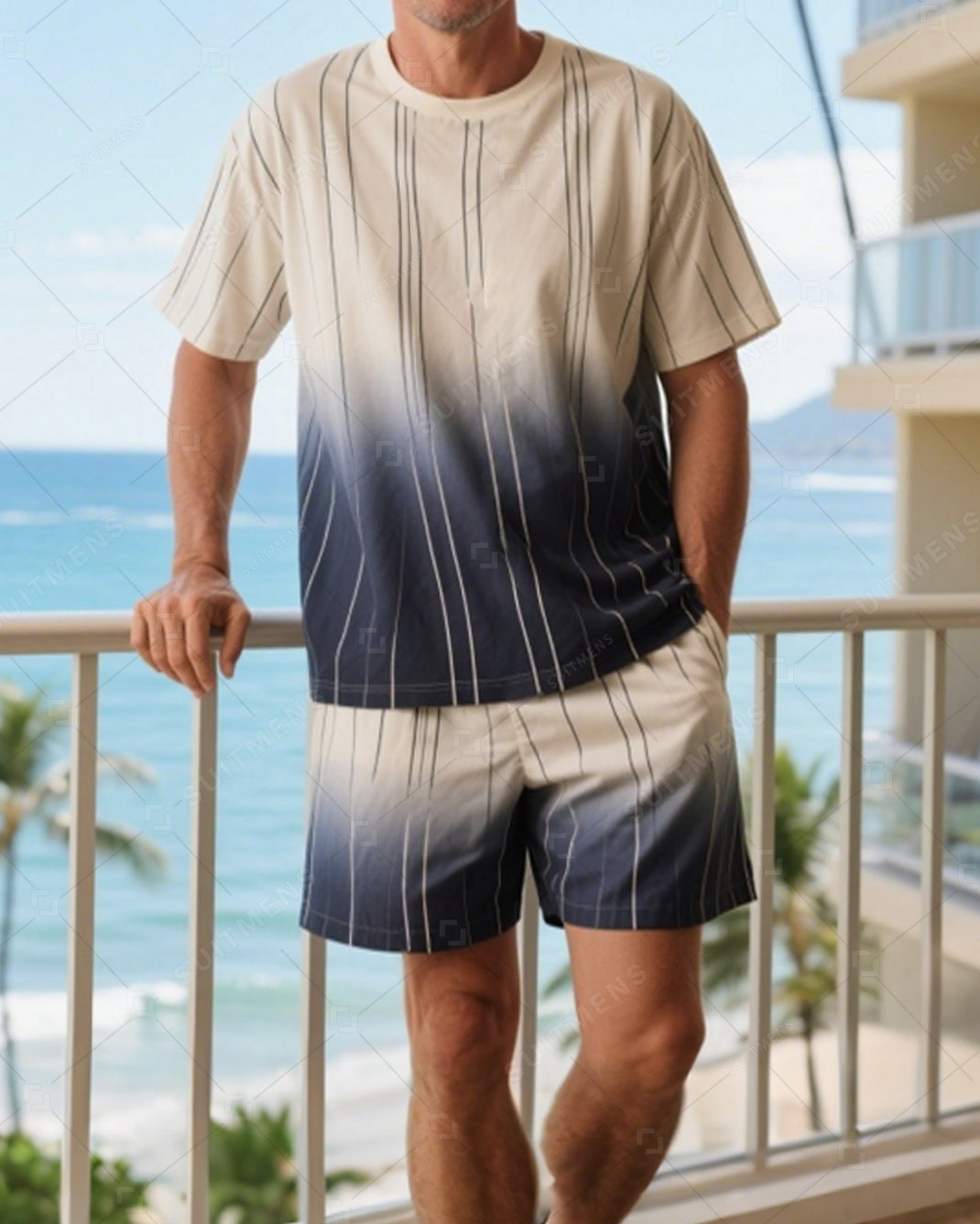 Men's Summer Vacation Round Neck Set 032