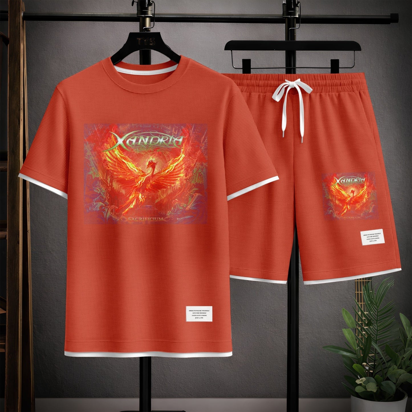 Men's Phoenix Graphic Print Short Sleeve Shirt and Drawstring Shorts Set, Casual Summer Two-Piece Outfit, Lightweight Breathable Relaxed Fit Athletic Set for Daily Wear, Beach, Vacation, Travel and Loungewear