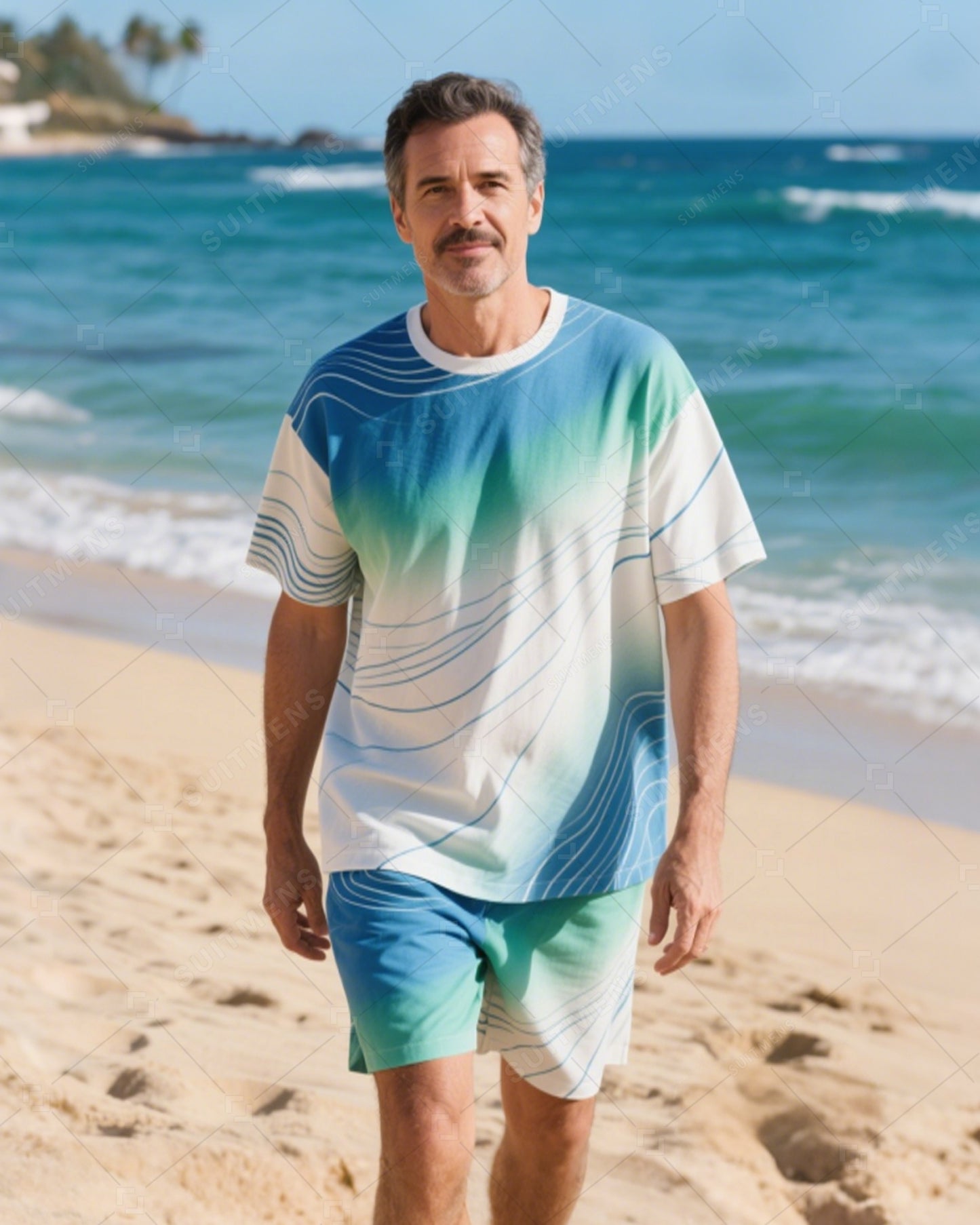 Men's Summer Vacation Round Neck Set 022