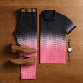 Men's Casual Black & Pink Printed Polo Shirt And Pants Two-Piece Set
