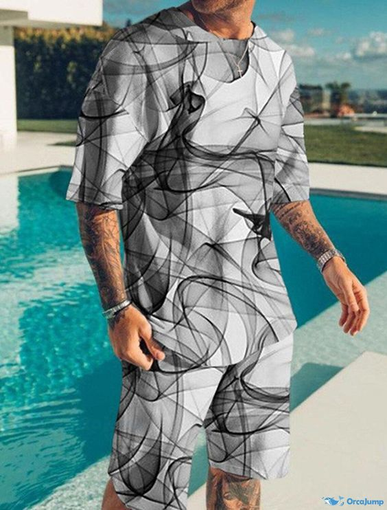 Suitmens Men's Art Tie Dye Shorts Suit