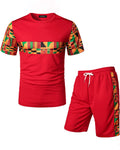 Men's Printed Colorblock T-Shirt and Shorts Set 025