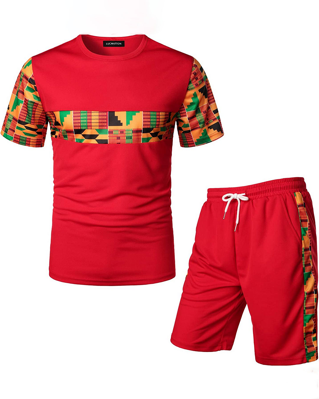 Men's Printed Colorblock T-Shirt and Shorts Set 025