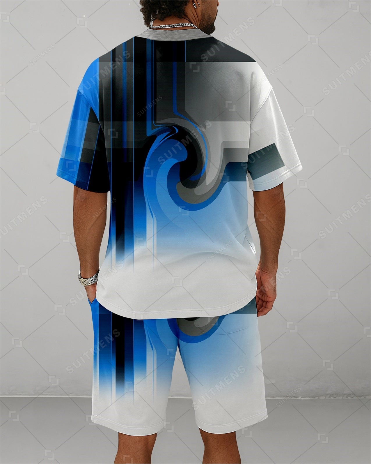 Men's Summer Colorblock Printed Round Neck Suit 080
