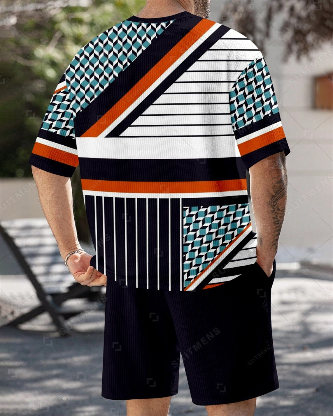 Men's Simple Color Matching Summer Round Neck Set 182