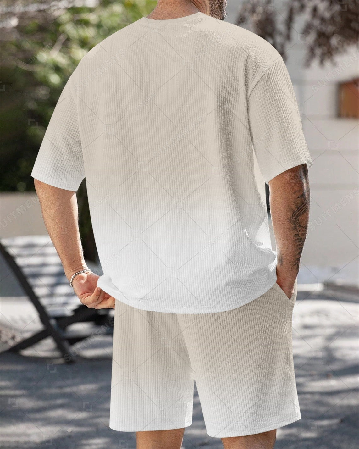Men's Simple Color Matching Summer Round Neck Set 186