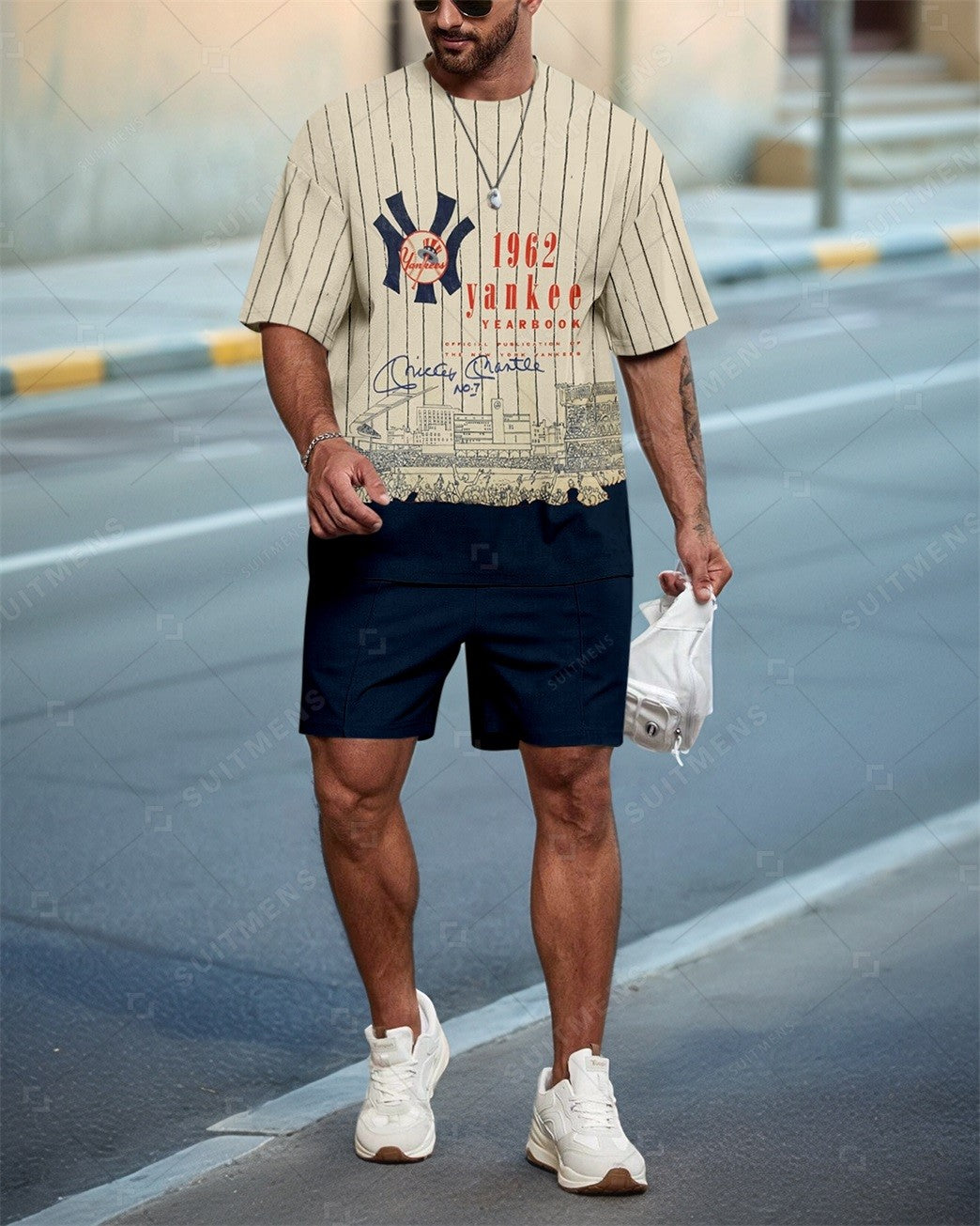 Men's New York Yankees Striped Summer Round Neck Set 116