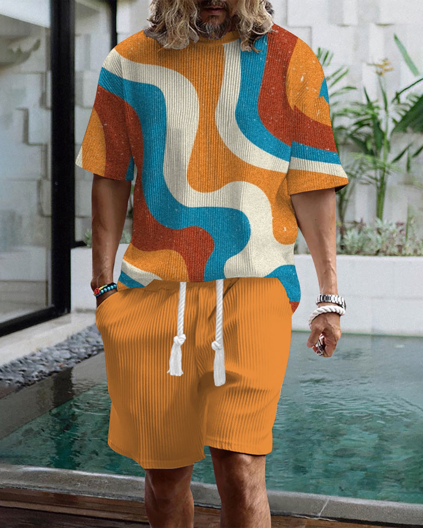 Men's casual gorgeous textured printed shorts set 548