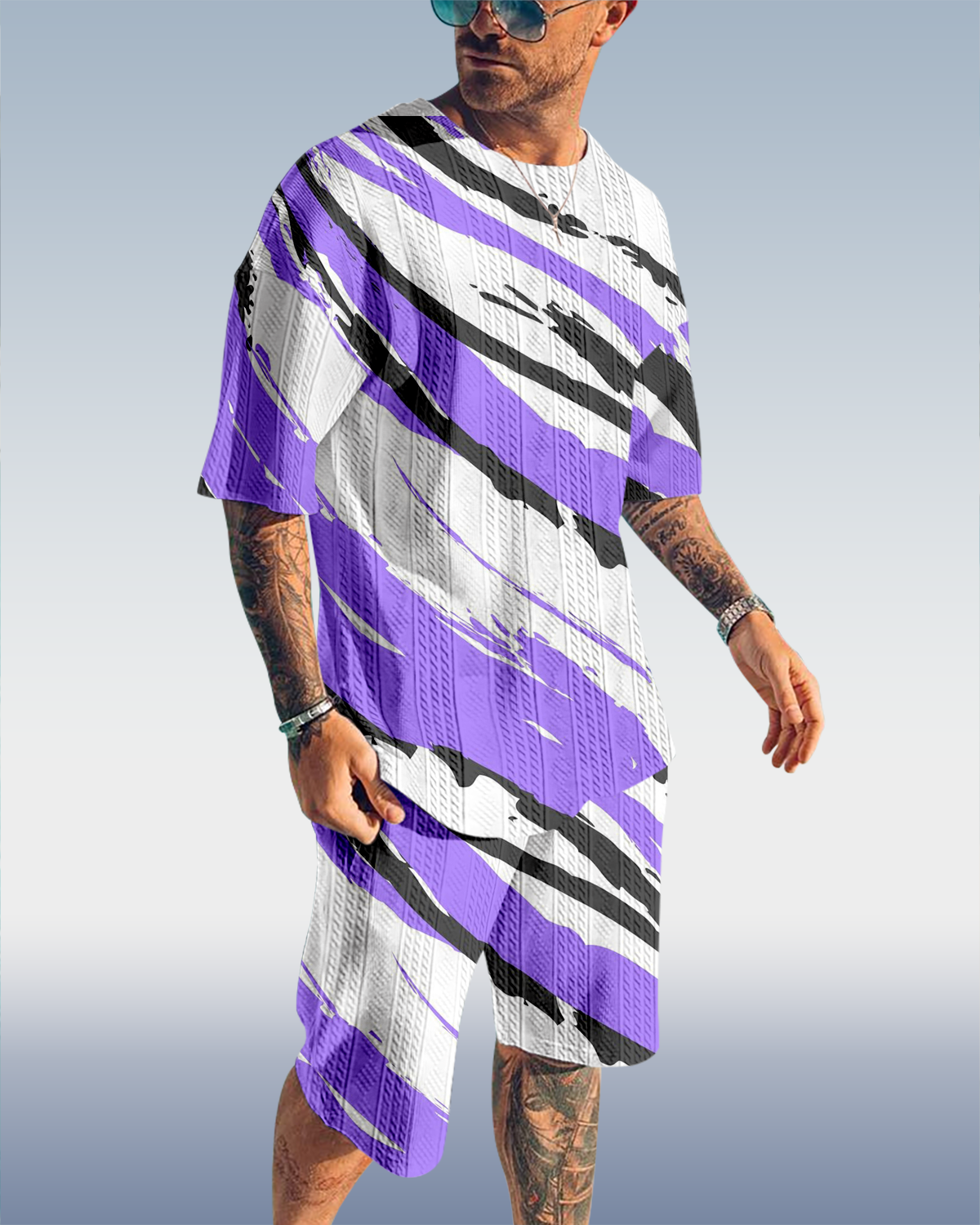 Suitmens Men's Luxury Textured Print Shorts Set 562
